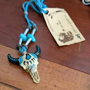 Turquoise and Brown Skull Pendant Necklace